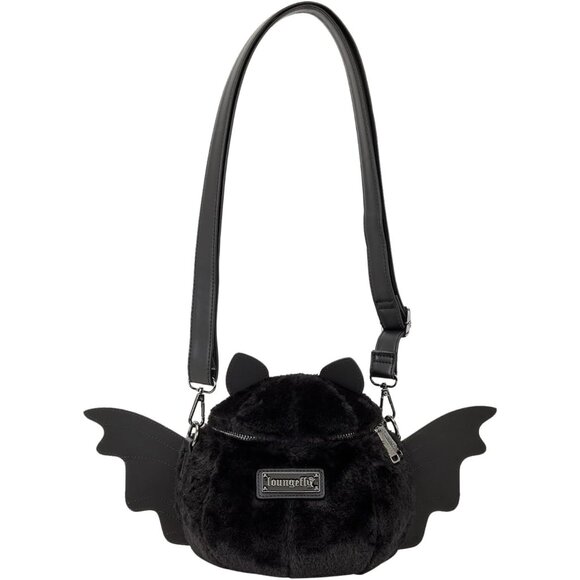 Figural Bat Crossbody Bag Faux Leather Plush Embroidered Adjustable Strap - Picture 3 of 4